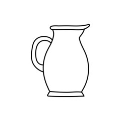 Carafe. Kitchenware sketch. Doodle line vector kitchen utensil. Hand drawn illustration. Black and white outline icon