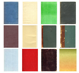 Paper and textile textures set. Blank retro pages and old book covers. Rough faded canvas surface. Perfect for background and vintage style design. Empty place for text.