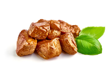 Meat stew, goulash with sauce, isolated on white background.