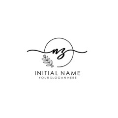 NZ Luxury initial handwriting logo with flower template, logo for beauty, fashion, wedding, photography