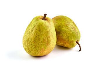 Fresh Williams pears, isolated on white background.