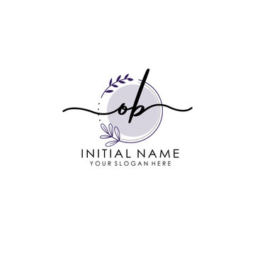 OB Luxury initial handwriting logo with flower template, logo for beauty, fashion, wedding, photography