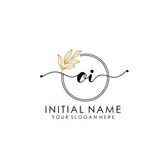 OI Luxury initial handwriting logo with flower template, logo for beauty, fashion, wedding, photography