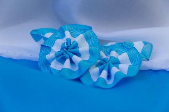 Close up of Argentine cockades on the flag