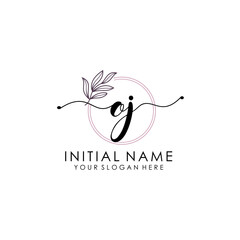 OJ Luxury initial handwriting logo with flower template, logo for beauty, fashion, wedding, photography