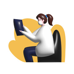 3d medical staff. looking at a virus under a microscope.Medic staff at work in the laboratory. medical staff wearing mask