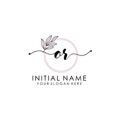 OR Luxury initial handwriting logo with flower template, logo for beauty, fashion, wedding, photography