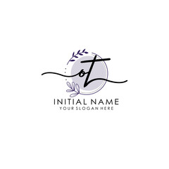 OT Luxury initial handwriting logo with flower template, logo for beauty, fashion, wedding, photography
