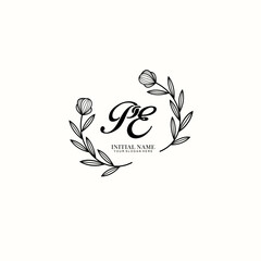 PE Initial letter handwriting and signature logo. Beauty vector initial logo .Fashion  boutique  floral and botanical