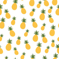Seamless pattern in green and yellow colors with pineapples.