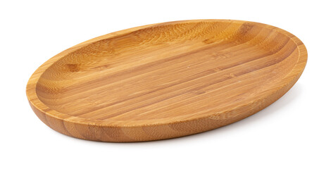 Wooden plate isolated on white background, close up