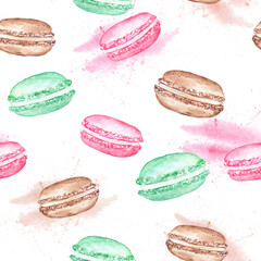 Watercolor delicious Macaroon Cake illustration seamless background - 497235794