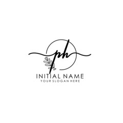 PH Luxury initial handwriting logo with flower template, logo for beauty, fashion, wedding, photography
