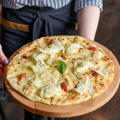 food pizza fast italian cheese tomatoes sweet pink wooden cook kitchen delicious hearty berry lunch snack delivery