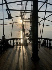 sea sunset pirate ship view