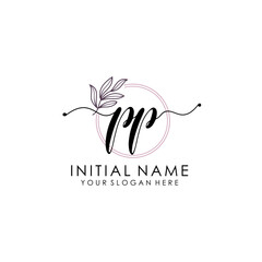 PP Luxury initial handwriting logo with flower template, logo for beauty, fashion, wedding, photography