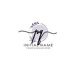 PQ Luxury initial handwriting logo with flower template, logo for beauty, fashion, wedding, photography