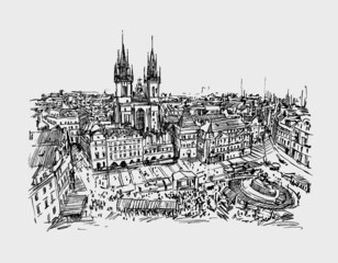 Sketch of Kyiv city in Ukraine before war hand draw