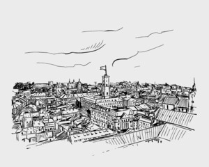 Sketch of Kyiv city in Ukraine before war hand draw