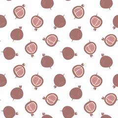 Seamless pattern of pomegranate. Whole, half. Illustration in modern trendy flat style for web, print posters and wallpapers. 