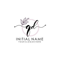 QD Luxury initial handwriting logo with flower template, logo for beauty, fashion, wedding, photography