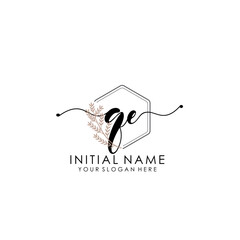 QE Luxury initial handwriting logo with flower template, logo for beauty, fashion, wedding, photography