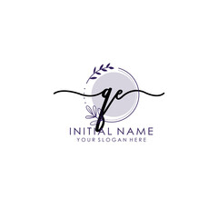 QE Luxury initial handwriting logo with flower template, logo for beauty, fashion, wedding, photography