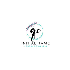 QE Initial letter handwriting and signature logo. Beauty vector initial logo .Fashion  boutique  floral and botanical