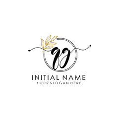 QG Luxury initial handwriting logo with flower template, logo for beauty, fashion, wedding, photography