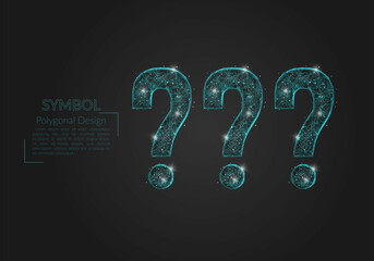 Abstract isolated blue image of a question sign. Polygonal illustration looks like stars in the blask night sky in spase or flying glass shards. Digital design for website, web, internet. © Katsiaryna