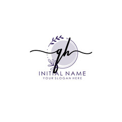 QH Luxury initial handwriting logo with flower template, logo for beauty, fashion, wedding, photography