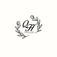 QH Initial letter handwriting and signature logo. Beauty vector initial logo .Fashion  boutique  floral and botanical