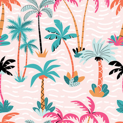 Fototapeta na wymiar Seamless pattern with abstract palm trees