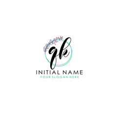 QK Initial letter handwriting and signature logo. Beauty vector initial logo .Fashion  boutique  floral and botanical