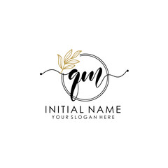 QM Luxury initial handwriting logo with flower template, logo for beauty, fashion, wedding, photography