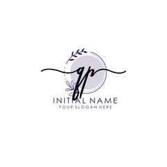QP Luxury initial handwriting logo with flower template, logo for beauty, fashion, wedding, photography