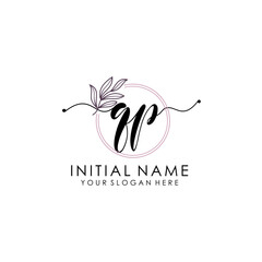 QP Luxury initial handwriting logo with flower template, logo for beauty, fashion, wedding, photography