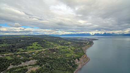 Aerial shot of a shore in Homer, Alaska