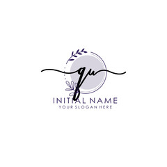 QU Luxury initial handwriting logo with flower template, logo for beauty, fashion, wedding, photography