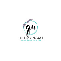 QU Initial letter handwriting and signature logo. Beauty vector initial logo .Fashion  boutique  floral and botanical