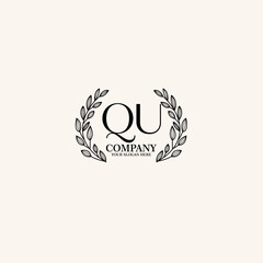 QU Beauty vector initial logo art  handwriting logo of initial signature  wedding  fashion  jewerly  boutique  floral