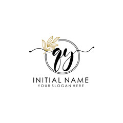 QY Luxury initial handwriting logo with flower template, logo for beauty, fashion, wedding, photography