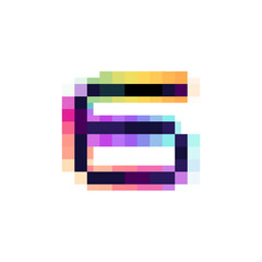 Hologram number six with glitch distorted pixel effect. Color shift design.