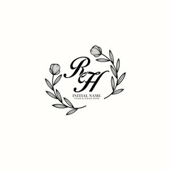 RH Initial letter handwriting and signature logo. Beauty vector initial logo .Fashion  boutique  floral and botanical