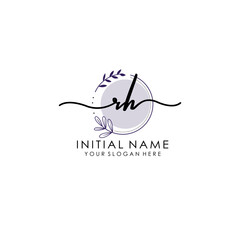 RH Luxury initial handwriting logo with flower template, logo for beauty, fashion, wedding, photography