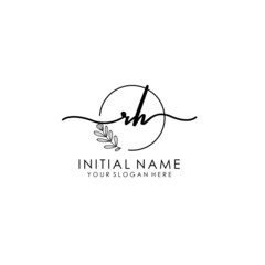 RH Luxury initial handwriting logo with flower template, logo for beauty, fashion, wedding, photography