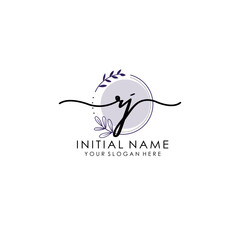 RJ Luxury initial handwriting logo with flower template, logo for beauty, fashion, wedding, photography