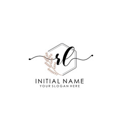 RL Luxury initial handwriting logo with flower template, logo for beauty, fashion, wedding, photography
