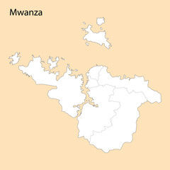 Fototapeta na wymiar High Quality map of Mwanza is a region of Tanzania