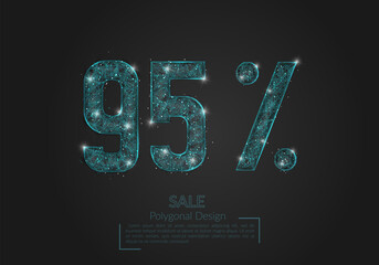 Abstract isolated blue 95 percent sale concept. Polygonal illustration looks like stars in the blask night sky in spase or flying glass shards. Digital design for website, web, internet. © Katsiaryna